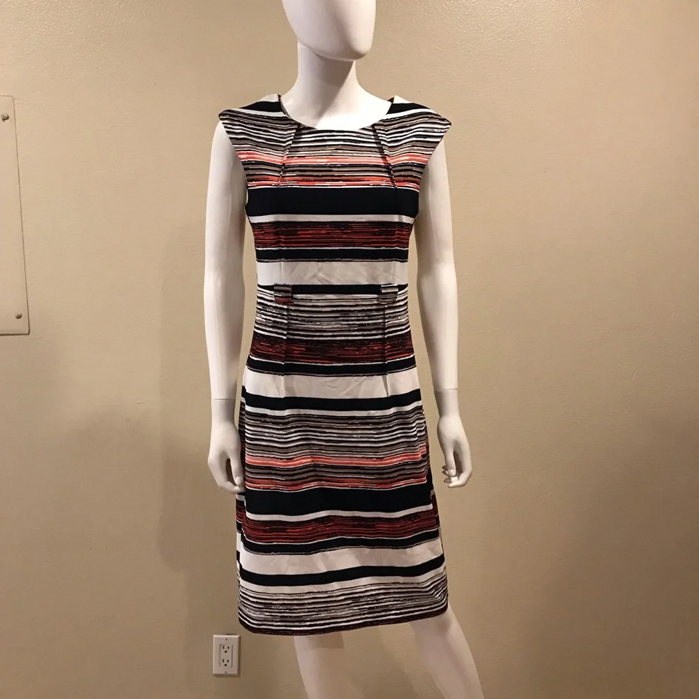 ILE Sheath Dress Size 8 Small Sleeveless Multi Color Stripe Stretch Zip Back - Picture 7 of 11